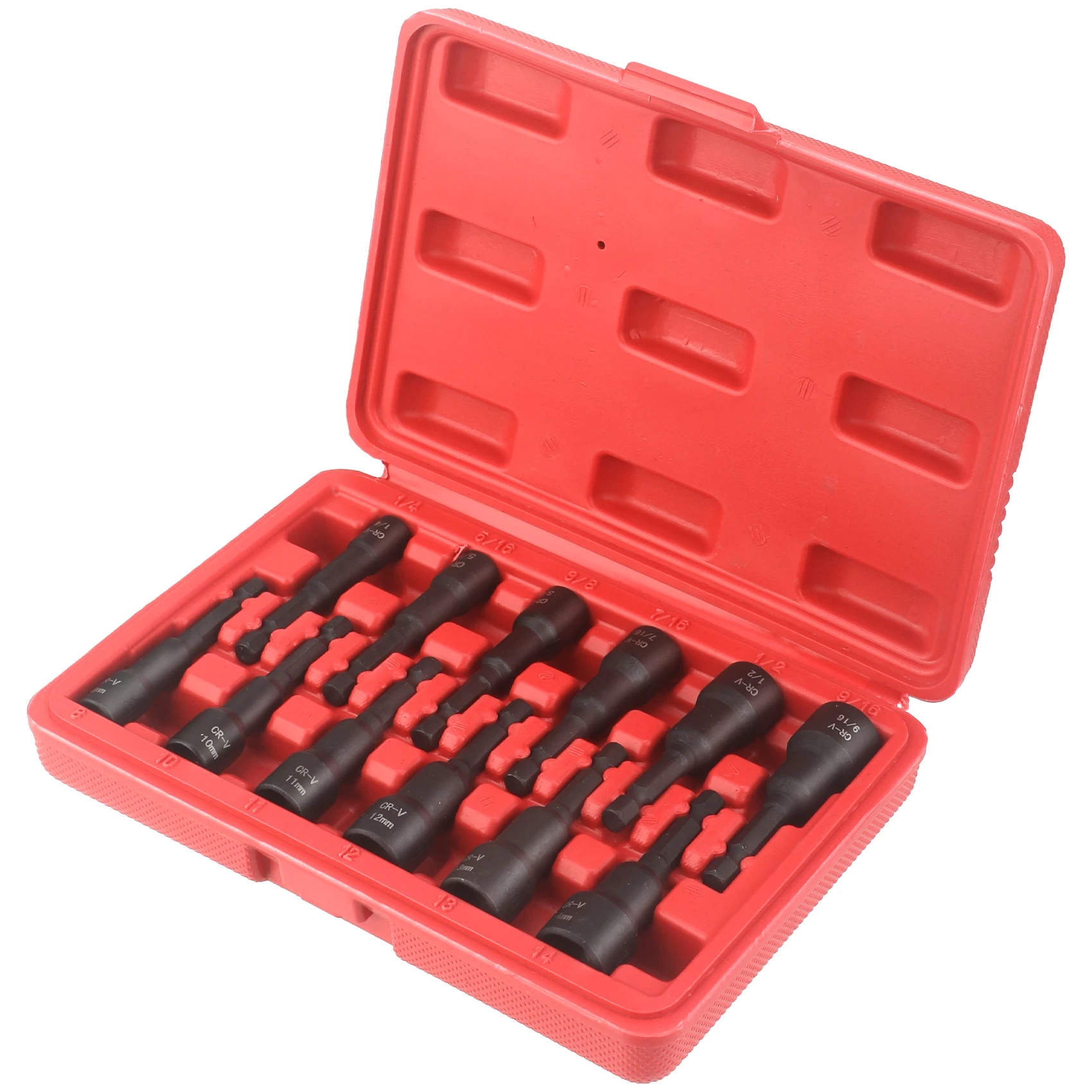 12 Magnetic Nut Driver Set, Chrome-Vanadium Steel Impact Drill Bit Master Kit, SAE & Metric Size, 1/4-Inch Quick-Change