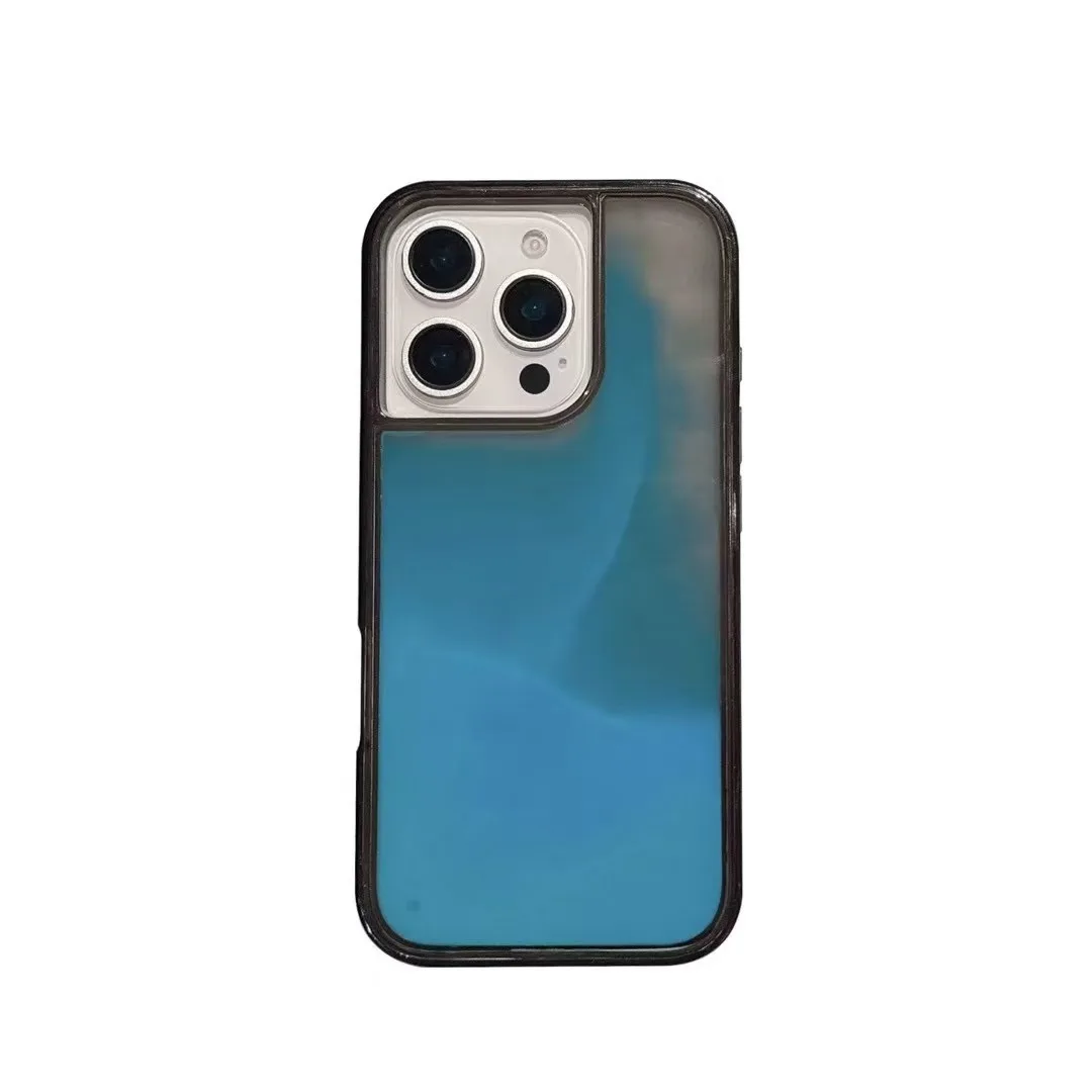 Luminous Quicksand Case for iPhone 16 15 14 13 12 Pro Max Plus Cover Glow in Dark Liquid Shiny Sparkles Shockproof Shell Fundas