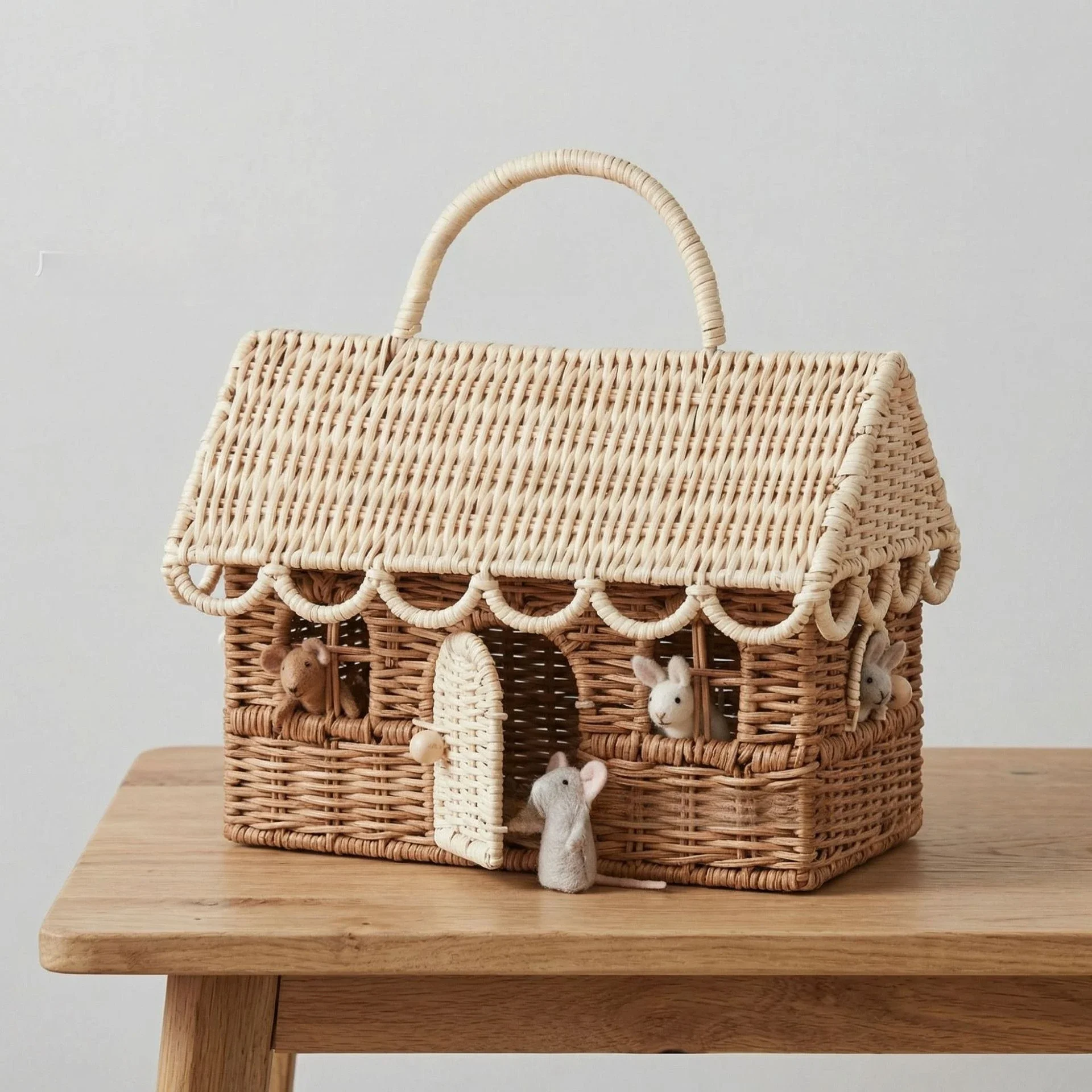 Rattan Cottage Play House Children's Toys Tote Bag Straw Lid Storage Basket Photography Props