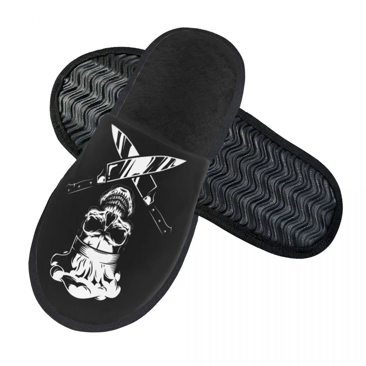 Custom Chef Cooking Pirate Skull Cross Knife House Slippers Women Comfy Memory Foam Slip On Spa Slipper Shoes