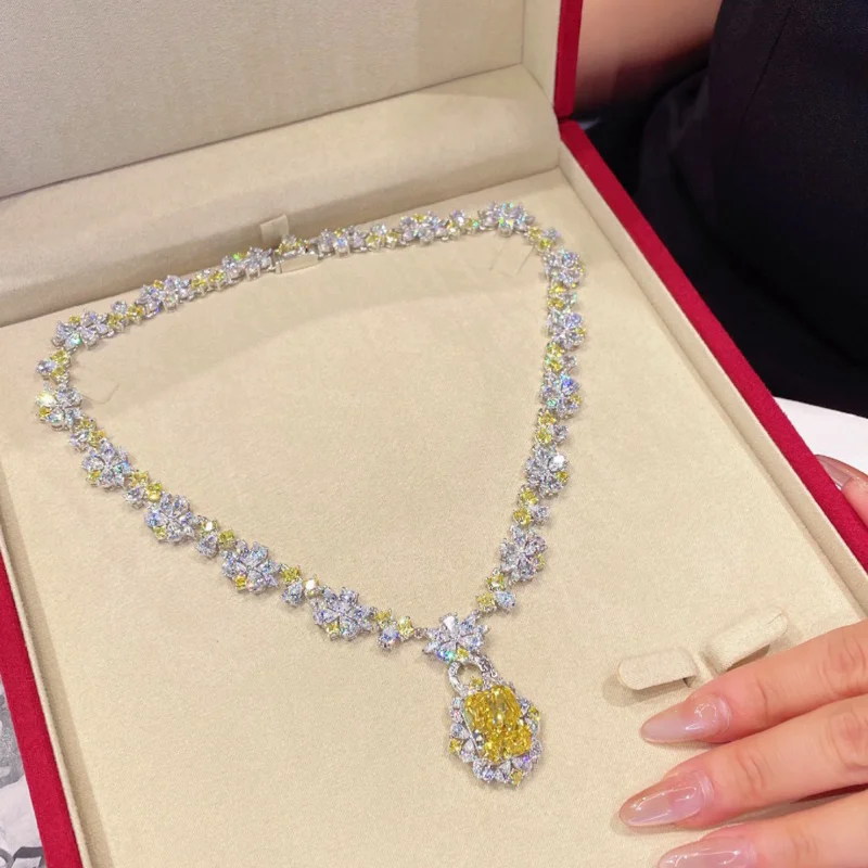 

Cumee Multi Wear Vacation Artificial Yellow Diamond Synthetic High Carbon Diamond Necklace for Women . 925 Silver-plated Gold