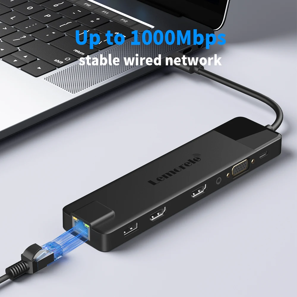 Lemorele 맥북 아이패드용 USB 허브, USB C 타입 HDMI 4k RJ45, 1000mbps to USB 허브 SD TF, TC100 13 포트, 3 0 고속 허브