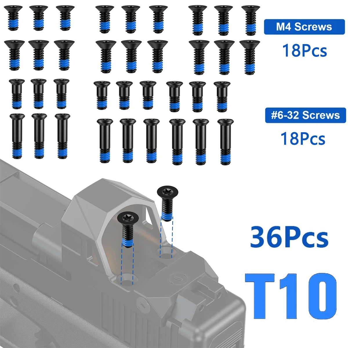 36/72 Pcs Red Dot Screw Kit M4/#6-32 Stainless Steel Screw with T10 Torx Head & Blue Thread Locker Compatible with RM/SR Red Dot