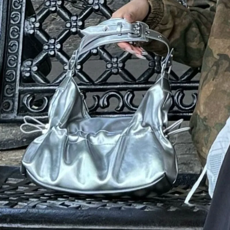 

Корейская плиссированная сумка-тоут с облаком, женская кожаная сумка на шнурке, большая вместительная сумка на плечо, женская однотонная сумка Harajuku Y2k для подмышек