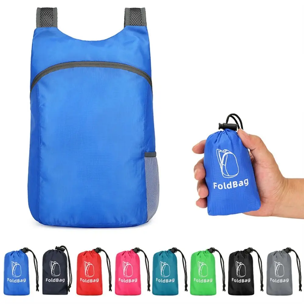 Large Capacity Foldable Backpack Zipper School Bag Lightweight Nylon Bag Shoulders Bag with Drawstring Storage Bags Women