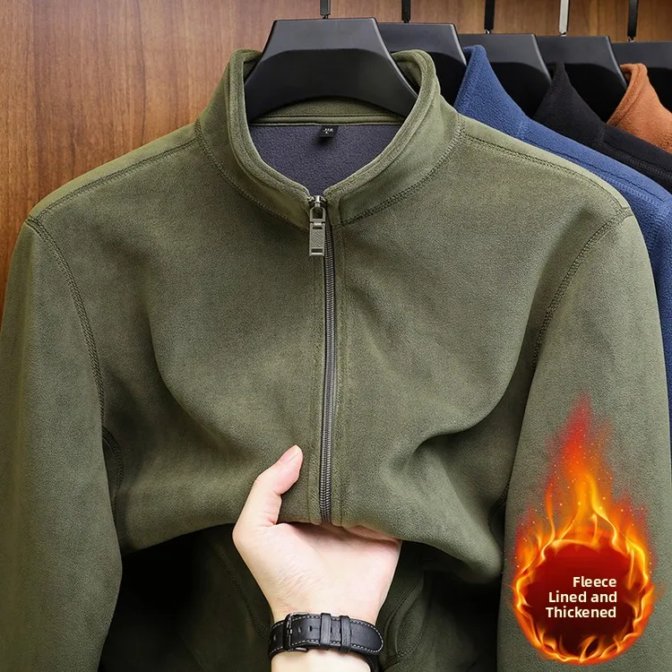 

Outdoor Double-sided Fce Jaet Zipper Stand Collar Autumn Winter Men's Coat Fce Lined Windbreaker Inner Jaet