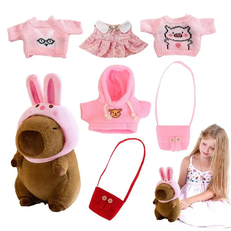 

Dress Up Capybara Plush Dolls with Bunny ears hat Clothe and hat Accessories Stuffed Plush Capybara toys Animal Capybara Figure