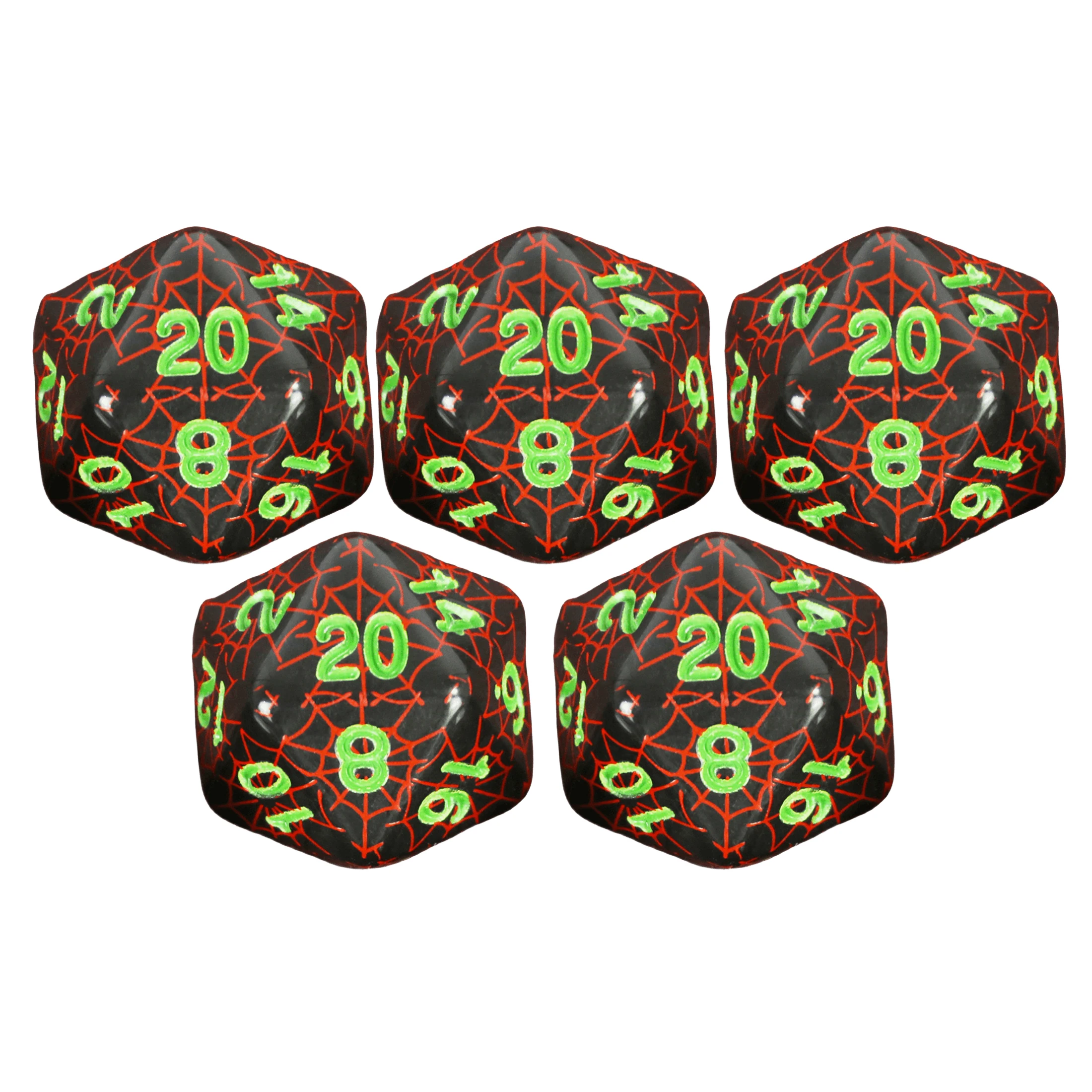 5pcs D20 Dice DND Polyhedral Dice with Spider Web Pattern for Party Entertainment Supplies, Tabletop Game Accessories