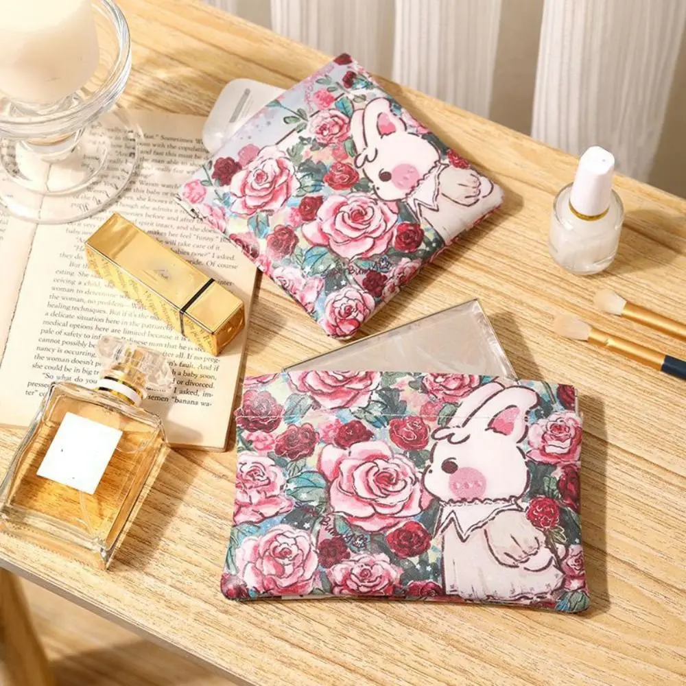 Cute PU Coin Purses Waterproof Automatic Closing Mini Storage Bags Bunny Print Data Cable Storage Package Travel