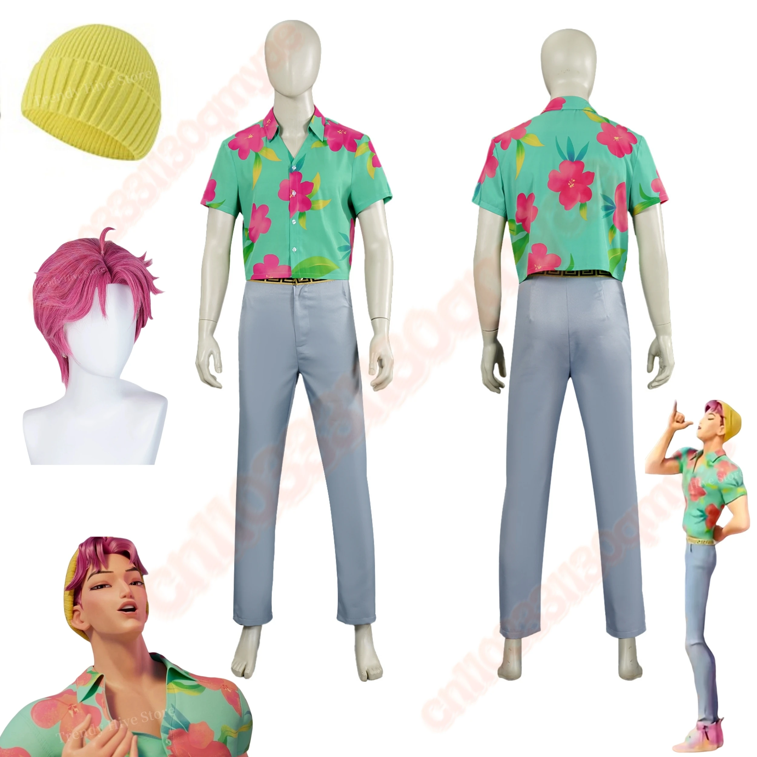 

KPop Demon Hunters Saja Boys Abby Cosplay Costume Wig Cap Printed T-Shirt Pants for Men Roleplay Outfits Halloween Carnival Suit