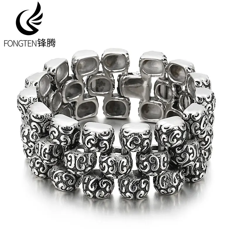 

Fongten Stainless Steel Men's Bracelet Ancient Religious Patterns Vintage Knight Accessories Fashion Jewelry Party Birthday Gift