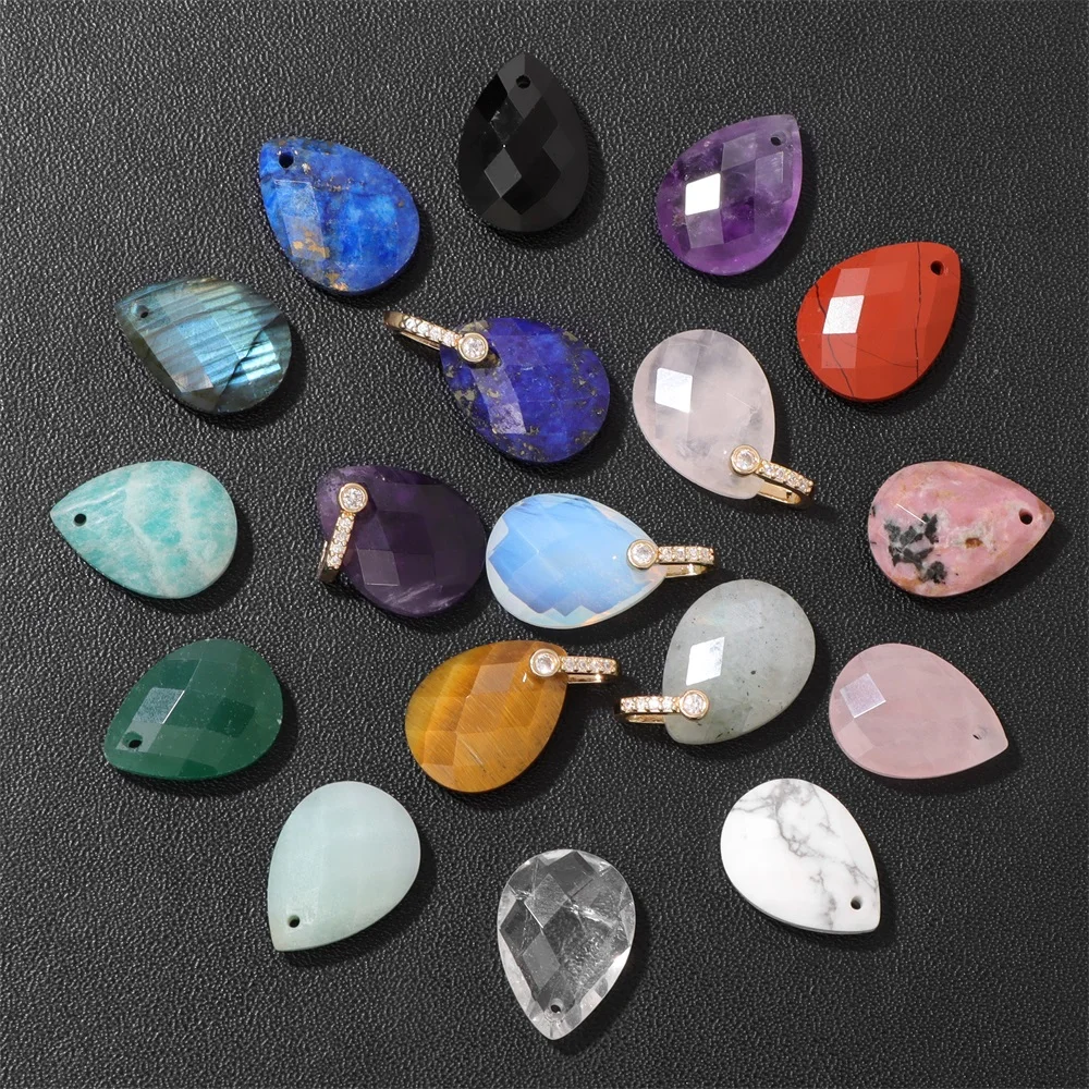 13x17mm Natural Drop Water Stone Pendant Faceted Amethysts Amazonite Labradorite Charms For Jewerly Making DIY Accessories 2PCS