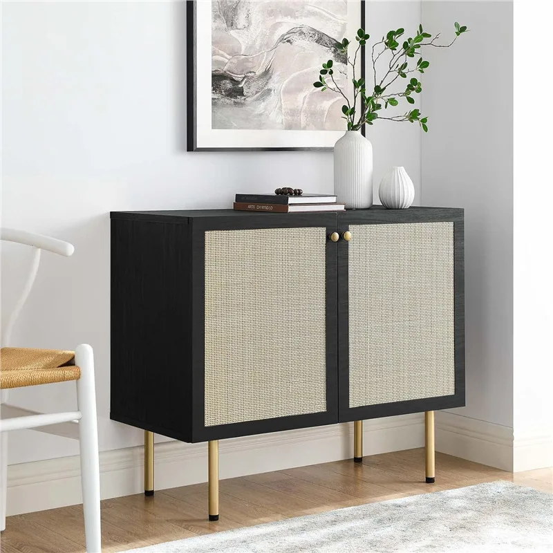 #Modern Simplicity Stone Sideboard Black Wall-Side Storage Cabinet for Living Room Panel Furniture