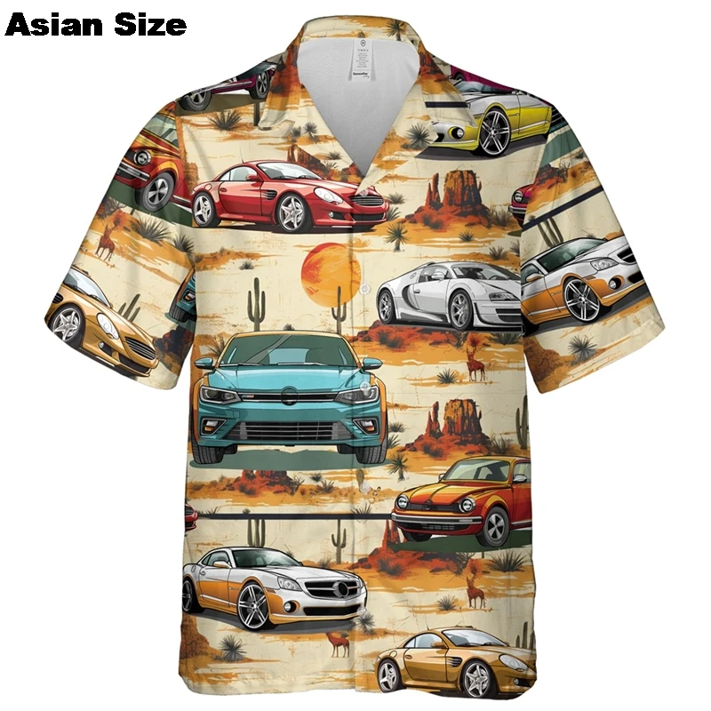 

1970S-1980S Vintage Pin Up Poster Hawaiian Beach Cowgirl Printed Short Sleeve Shirt Fashion Retro Car Shirt For Men Hrajuku Tops