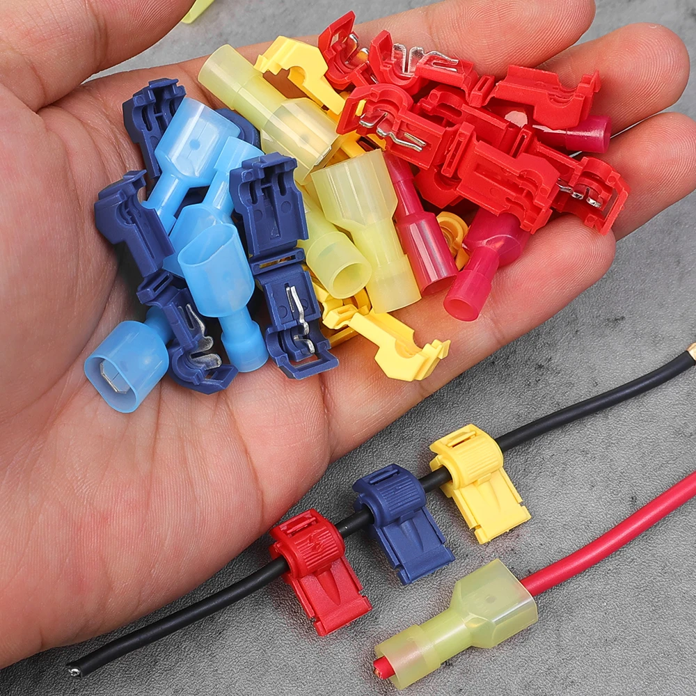 60/20Set T-shaped Crimp Terminal Electrical Connector Non-destructive Line Cable Connection Clamps Quick-Free Stripping Plugs