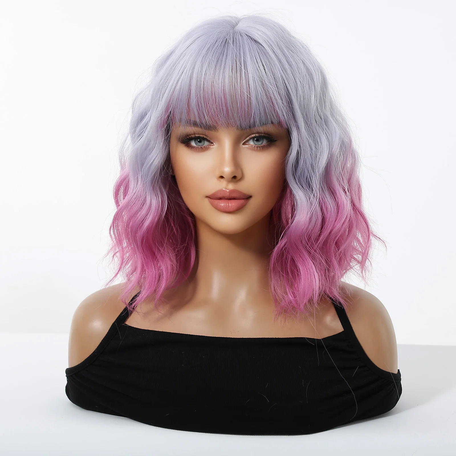 Women Purple Ombre Heat Resitant Wavy Curly Cosplay Halloween Bob Party Wig Amazon.com : BUFASHION 14 main image 4