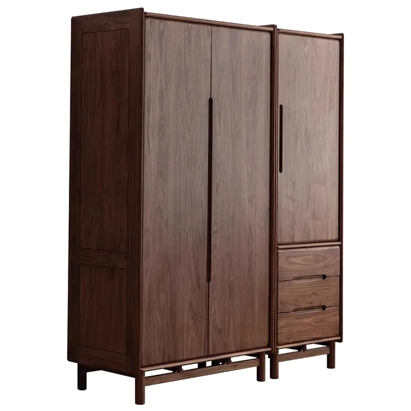 

Nordic all solid wood wardrobe black walnut elm ash wood modern simple log bedroom furniture two or three doors