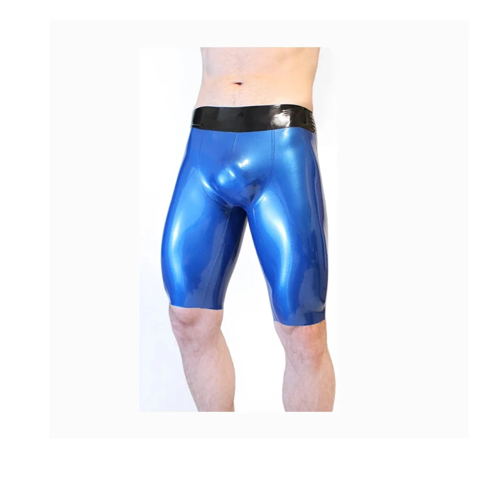 Latex Rubber Tigh Shorts Blue with Black Fetish Men Underwear Boxer Custom Made (No Zip)