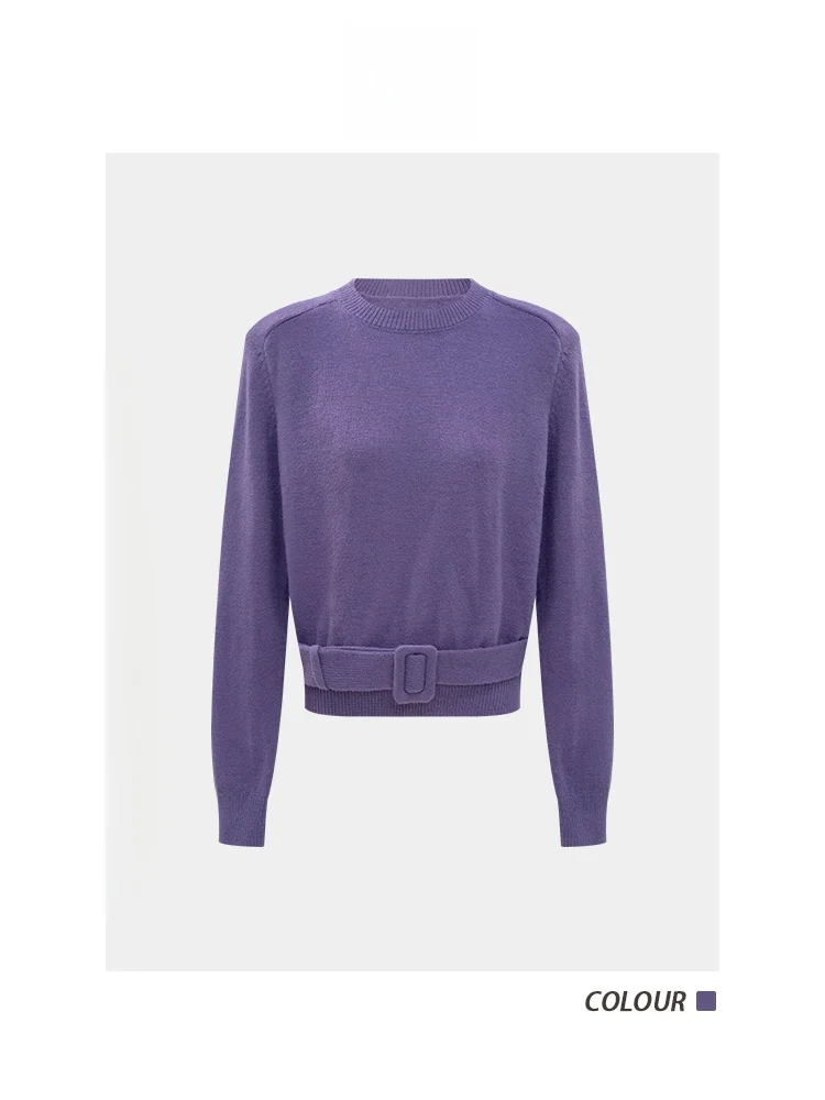 

LADIES FIRST Korean Sle Loose Fit Long Sve Knitted Sweater Pure Color Waist-Cinching Belted Slimming Women's Top