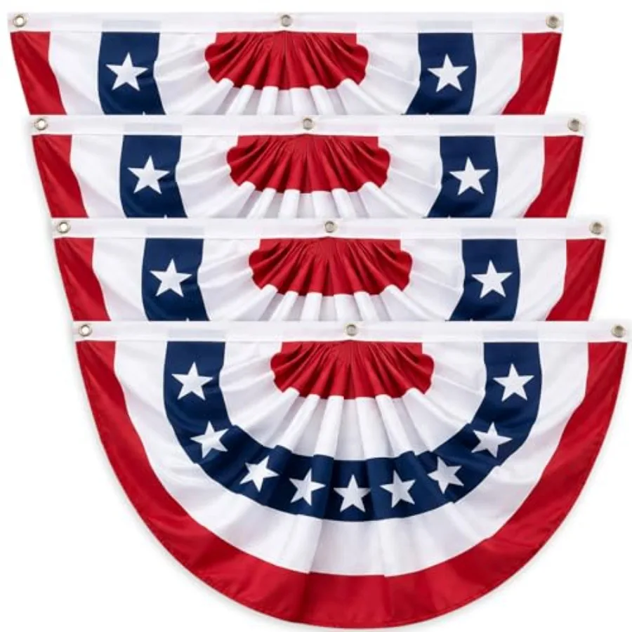x Feet American Bunting Flags Outdoor, th of July Pleated Large Fan Flags, USA Patriotic Banner Decorations for 50th Anniversar