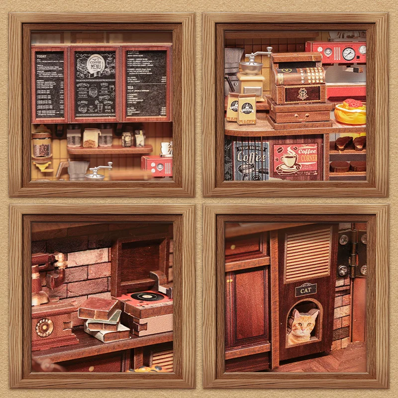 CUTEBEE Book Nook Kit 3D DIY Dollhouse with LED Light Bookshelf Insert Street Shop Series Miniature Model For Home Party Decor