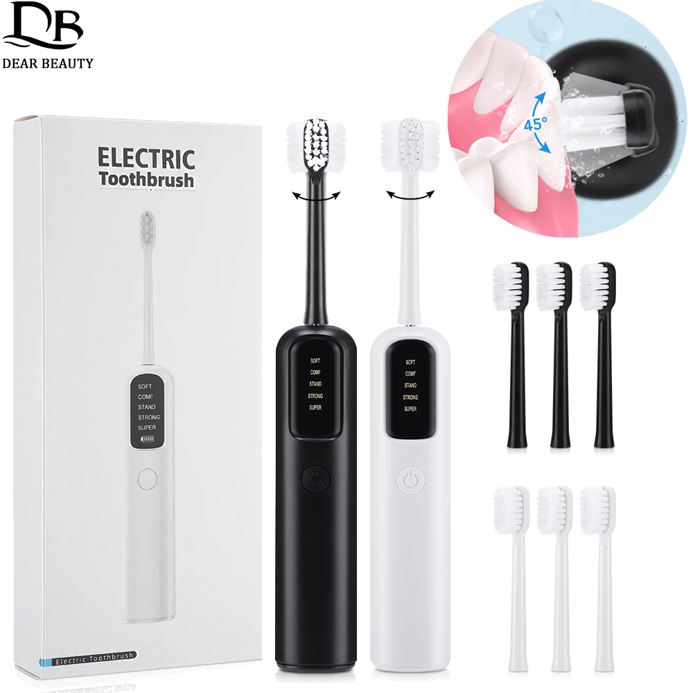 

Электрическая зубная щетка с вибрацией, 5 режимов, умный таймер, перезаряжаемая зубная щетка, 4 насадки, без слепых зон, супер чистка зубов