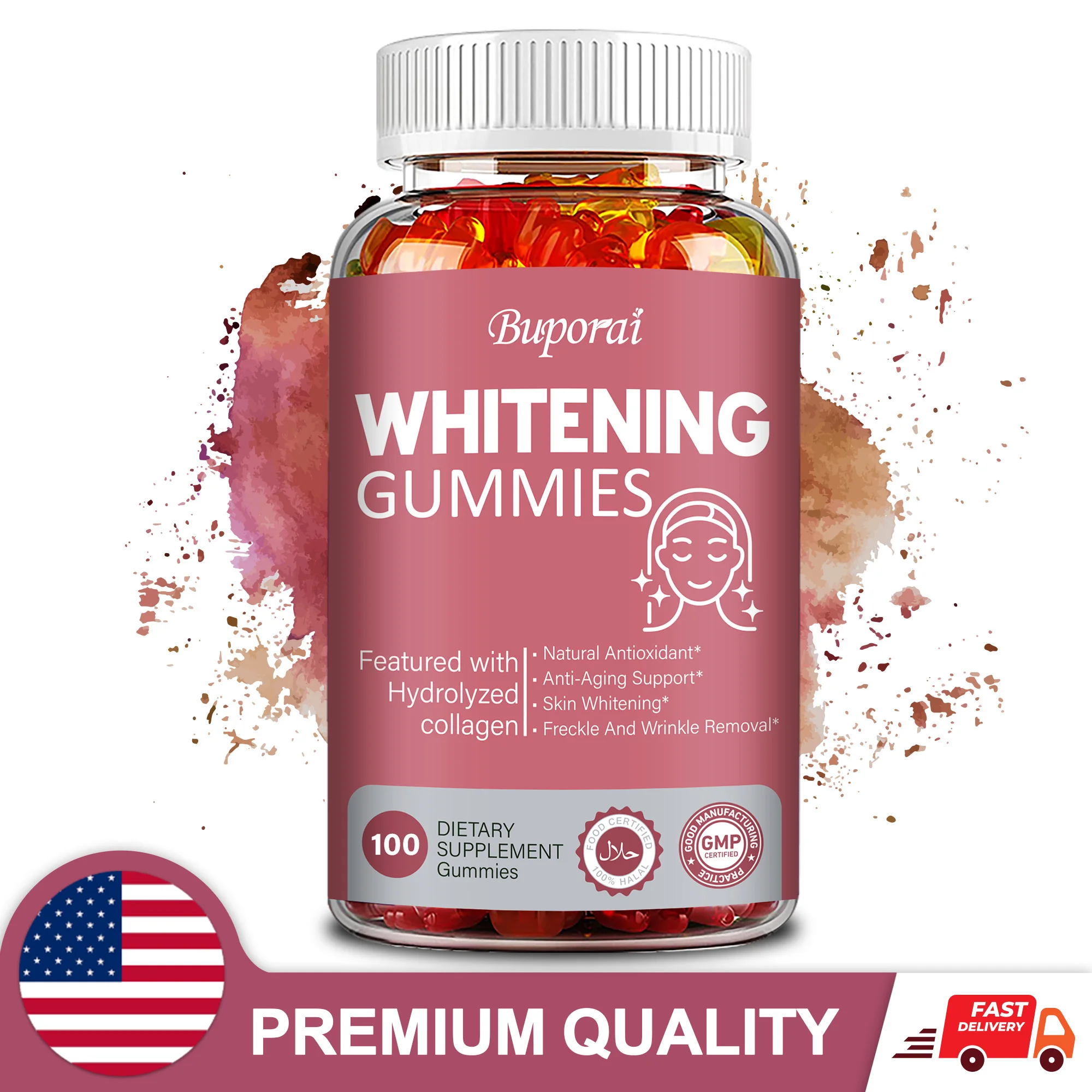 

Whitening Gummies - Whiten and Moisturize The Skin, Improve Dull Skin Tone, Anti-aging, Lighten Spots,Enhance Immunity, Non-GMO