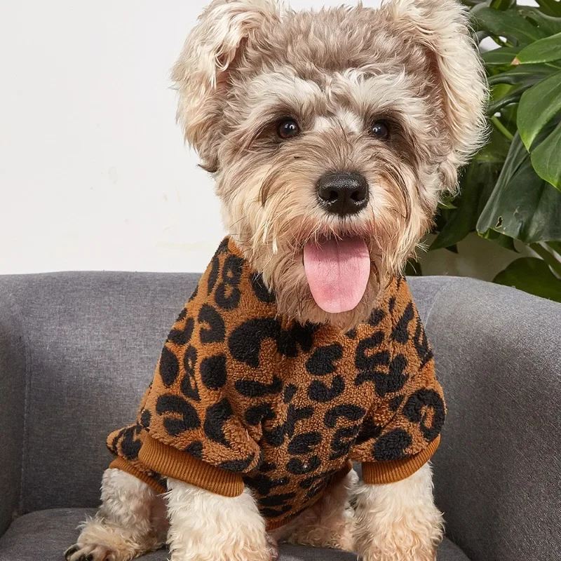 

Puppy Pullover Dogs Pet Sweater Winter Leopard Print French Bulldog Winter Warm Sweater Pet Apparel Dog Clothing