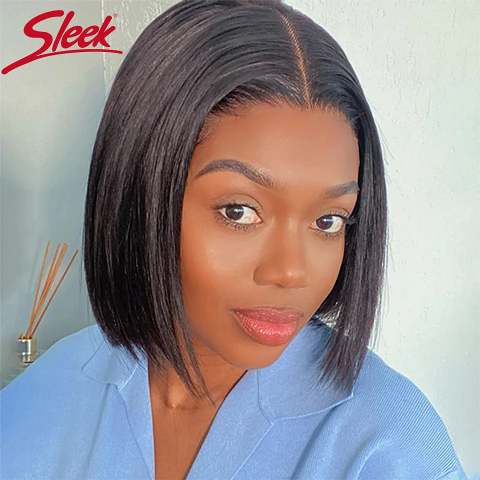 

Sleek Human Hair Wigs For Women 13X6X1 Straight Bob Lace Front Wigs 100% Real Black Remy Brazilian Hair Wigs Short HD Lace Wig