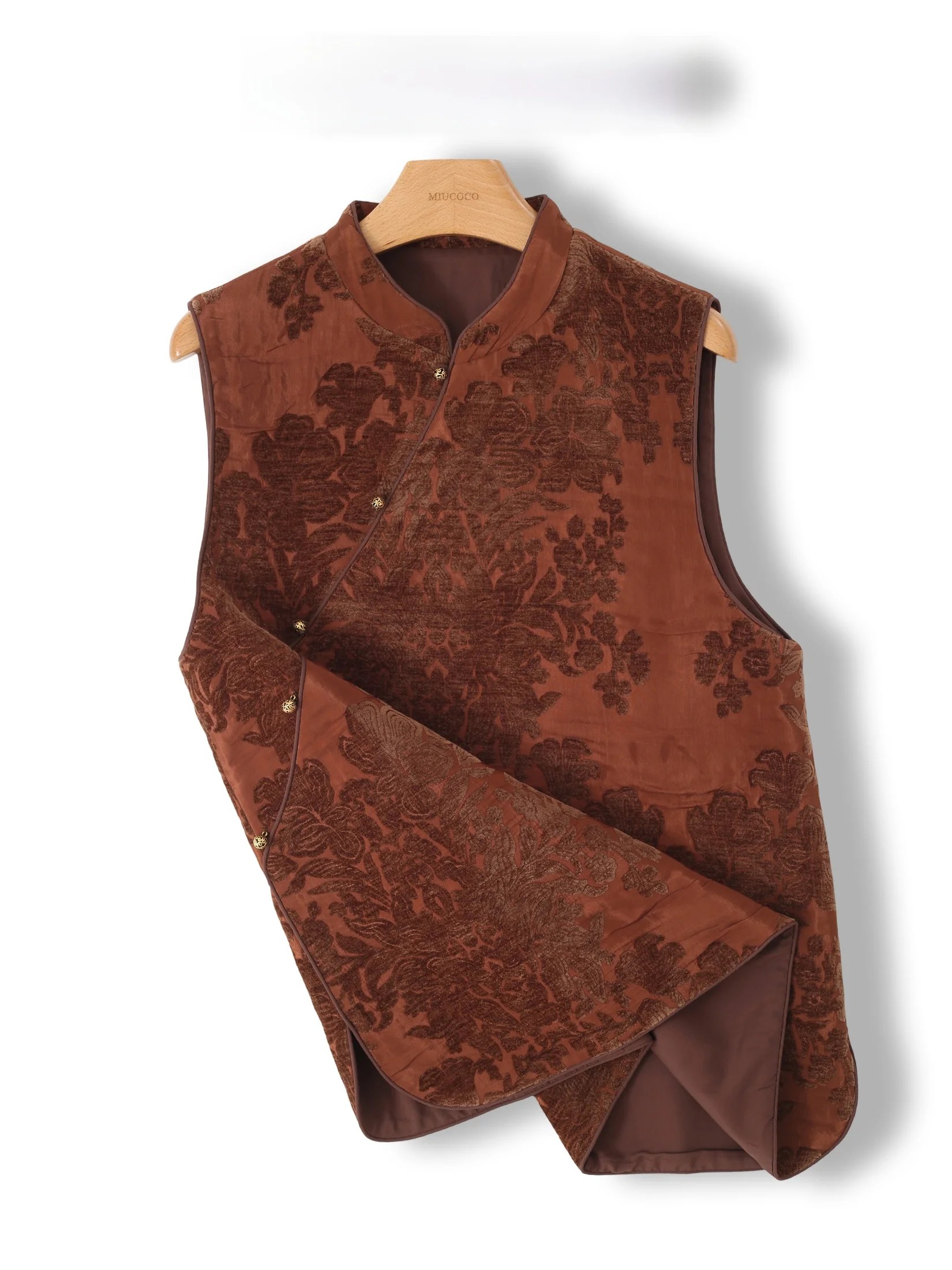 

Elegant Chinese Style Velvet Floral Embroidery Women's Vest Big N Goods Vintage Asymmetrical Button-Up Top mid Autumn Wardrobe