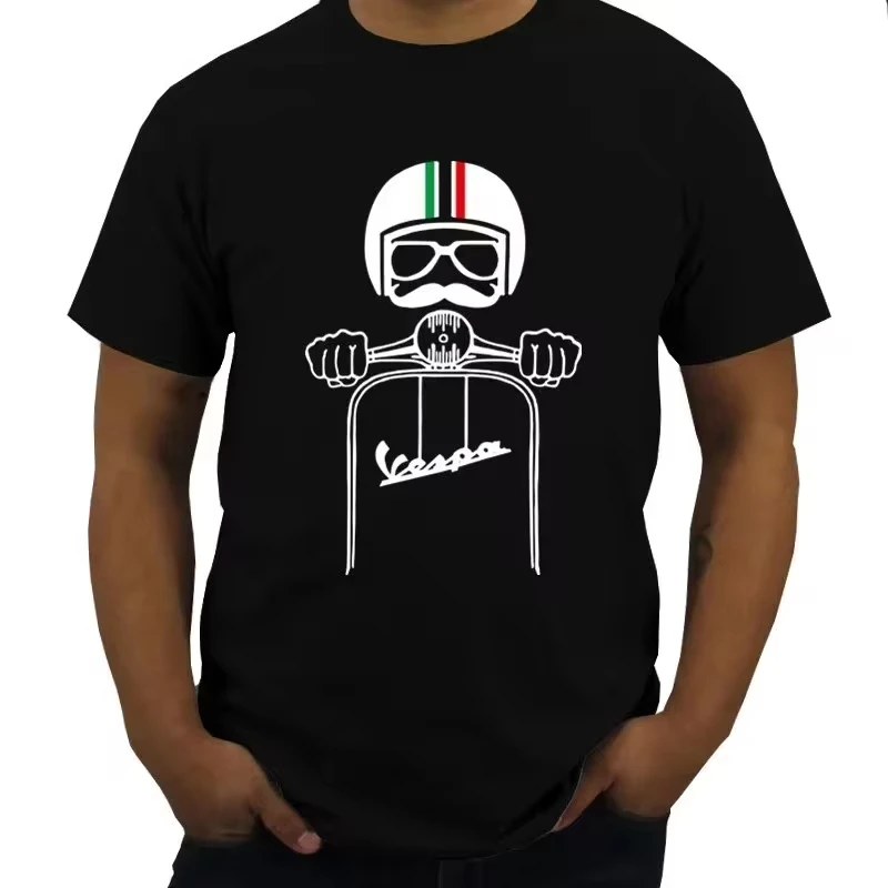 

Vintage Street Harajuku Cotton T-shirt Short Sleeve Tops Women Men Summer Shirt Fashion Unisex Teeshirt Vespa Print Blakc White