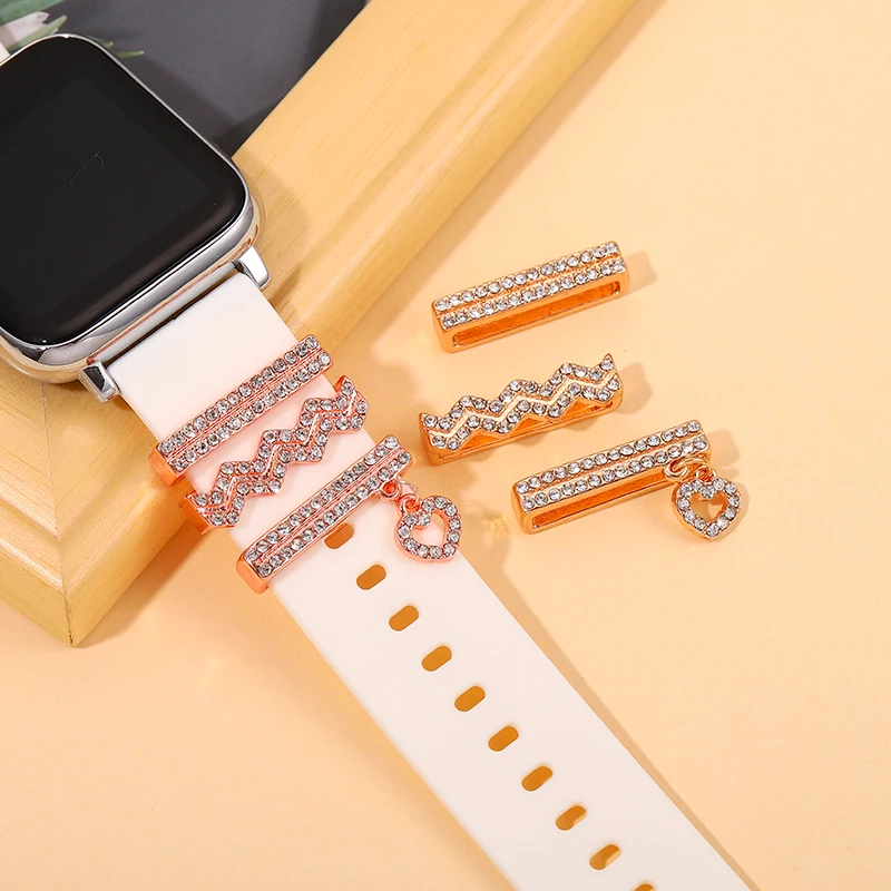 Correa de reloj de silicona para Iwatch, conjunto de anillos colgantes con forma de corazón, pulsera de Apple Watch