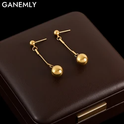 GANEMLY 316L Stainless Steel Gold Color Ball Bead Dangle Earrings For Women Girl Fashion Ear Drop Waterproof Jewelry Gift Bijoux