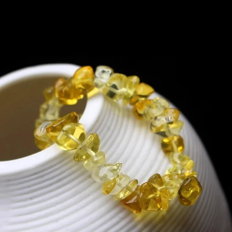 Exquisito citrinos naturales, piedra de grava, pulseras elásticas de cristal irregulares, joyería de moda para mujer, joyería de cristal amarillo