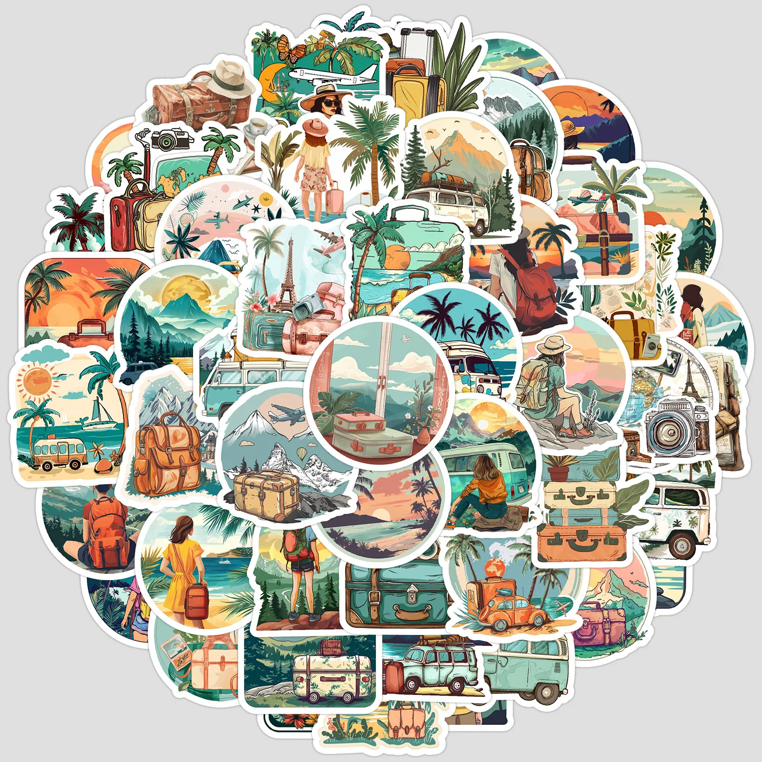 10/30/50PCS Cartoon Travel Graffiti Stickers Water Cup Computer Mobile Phone Waterproof Decorative Stickers Creative DIY Graffit