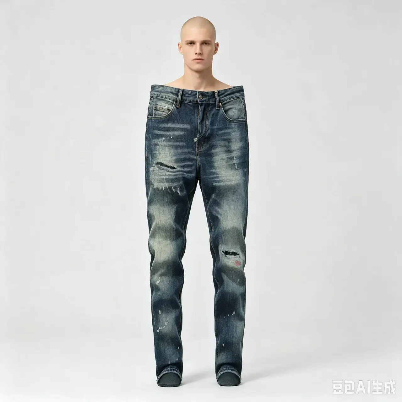 Y2K fashion men's jeans, high-quality elastic slim fit retro ripple jeans, men's painted designer brand retro blue pants Homb
