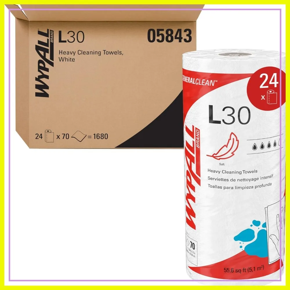 

Heavy Duty Cleaning Wipes, 70 Sheets/Roll, 24 Rolls, 1680 Sheets Total, Strong and Soft Bulk Paper Wipers