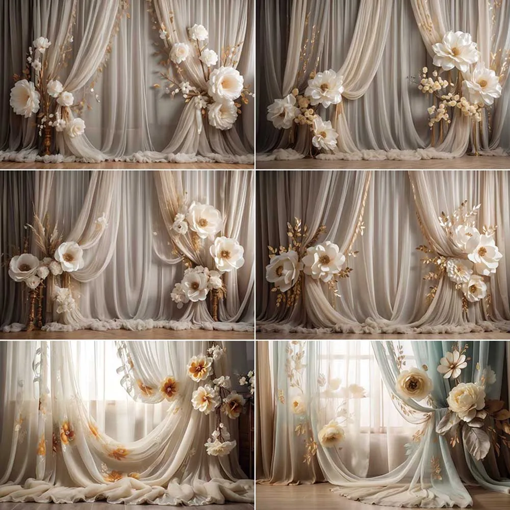 

MOON.QG Bohemia Wedding Party Photography Backdrop Flower Curtain Boho Photozone Background Adult Studio Photobooth Accessories