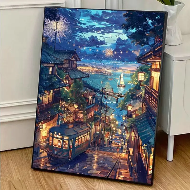 1 مجموعة 2025 نمط جديد المدينة الريفية اليدوية DIY ملء اللون غرفة نوم شفاء الديكور النفط اللوحة