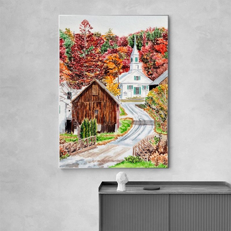 الخريف مابل ليف الملصقات والمطبوعات ، العمارة الحضرية المشهد ، قماش اللوحة ، جدار الفن صور ، شريط المنزل و غرفة الديكور #2