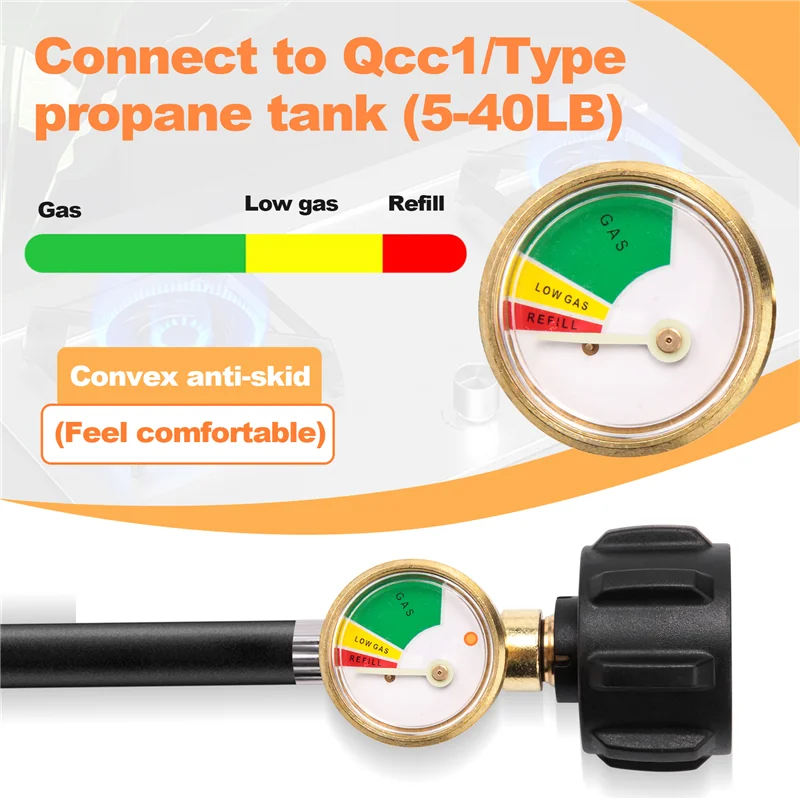 -AT37 Propane Refill Adapter Hose With Gauge And ON/Off Control Valve For 1LB Propane Gastank