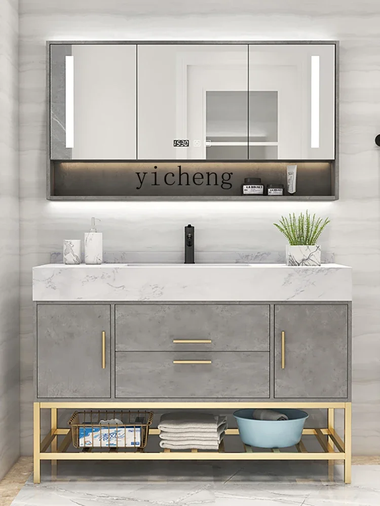 ZC marble bathroom cabinet combination floor-to-ceiling smart bathroom hand and face washing table basin