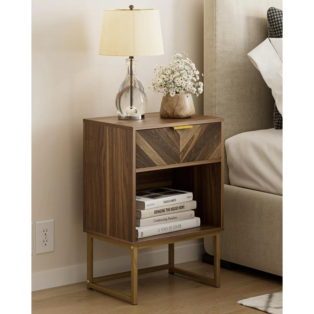 침실용 협탁, 모던한 보헤미안 스타일의 농가풍 원목 침대 옆 테이블, 수납 서랍이 있는 사이드 엔드 테이블, 거실용