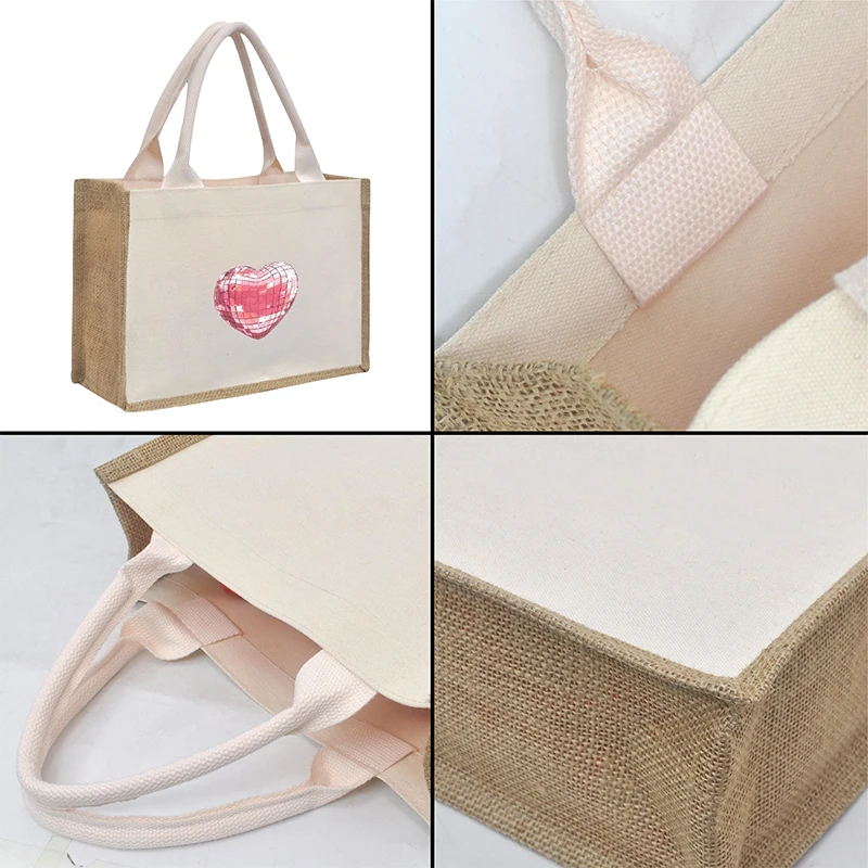 Love dicetak tas tangan wanita tambal sulam Linen dengan kanvas kapasitas besar tahan air dan bahan kain perca Linen Lnside