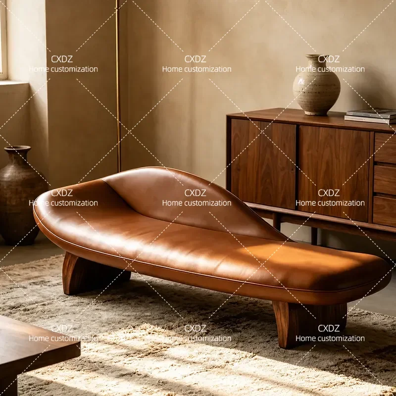 American curved leather chair, bedroom study balcony, single sofa, bedside sofa