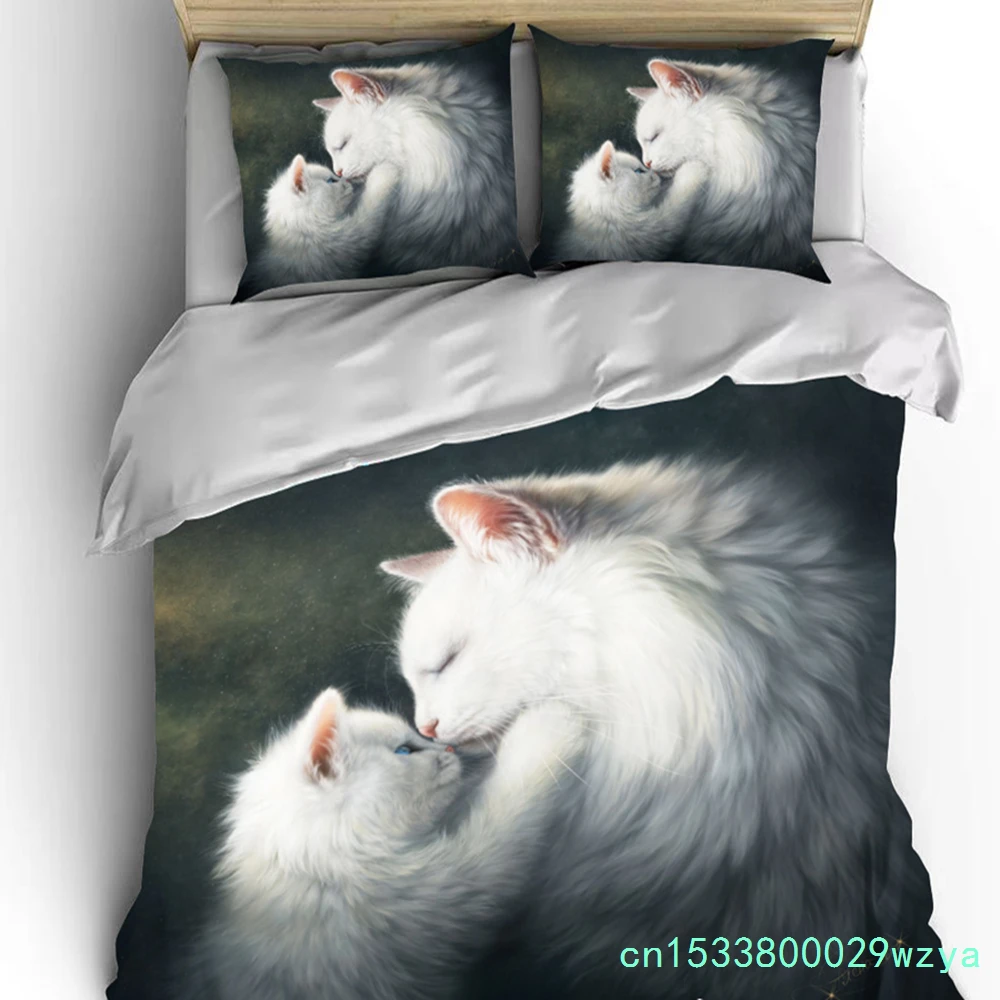 3D Cute Wolves Cat Print Bedding Set Cute Duvet Quilt Cover Animal Lovely Pet Cats Bed Cover With Pillowcases Custom Bed Linen
