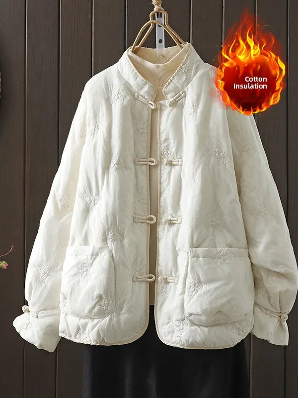 جديد الصينية Sle الثقيلة التطريز مزدوجة كيت القطن الدفء طويل Sve فضفاضة تناسب القطن Jaet الوقوف طوق التقليدية C...