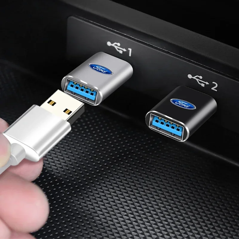 Car Logo USB To Type C Adapter USB Converter Data Transfer For Ford Focus Mk2 Mk3 Fiesta Ranger Mondeo S-MAX Kuga Mustang Escort