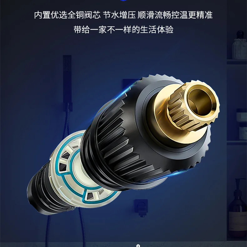 All Copper Black Wall Shower Home Bathroom Embedded Concealed Multi-Functional Shower Set