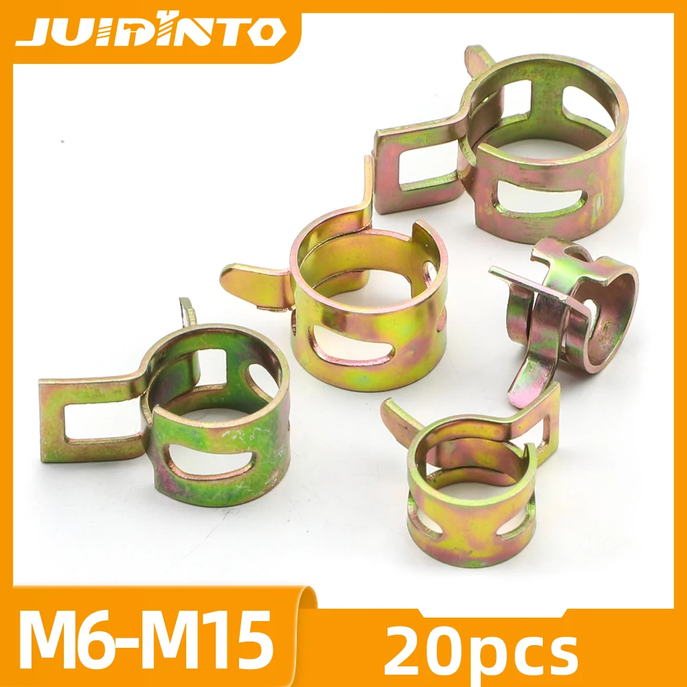 JUIDINTO 20pcs Fuel line Spring Clamp 6-15mm Spring Clip Fuel Oil Line Silicone Vacuum Hose Clamps Carbon Steel Zinc Plated Clip